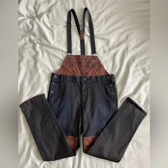 RARE Guess 1981 Dungaree Denim Overalls Colorblock possibly Vintage - Picture 3 of 9